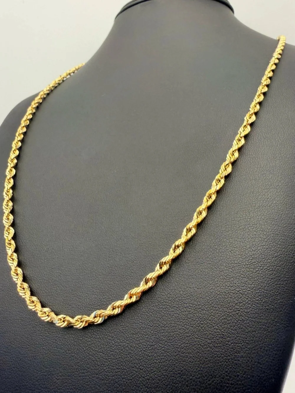 10k Solid Yellow Gold Rope Chain Unisex Necklace 24” 4mm